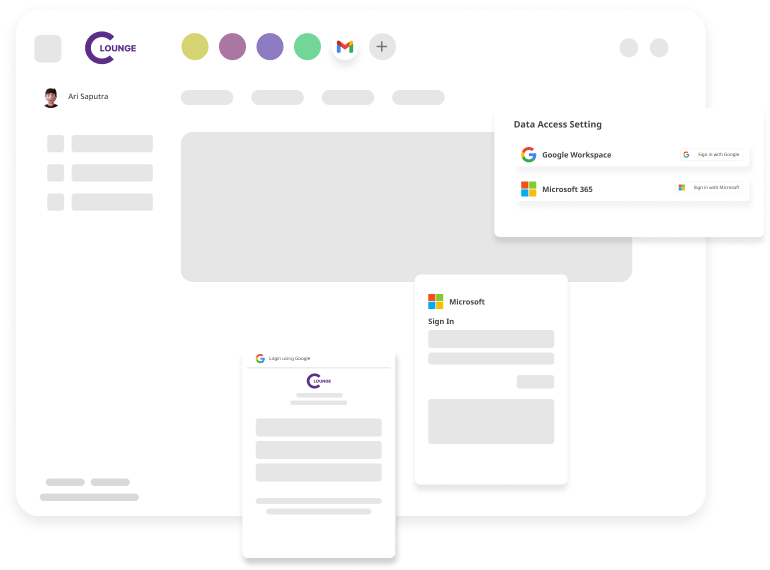 CLounge workspace with Google and Microsoft app integrations
